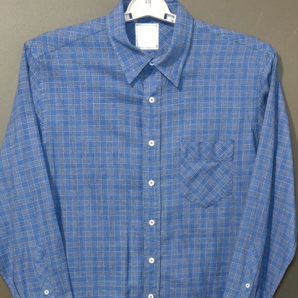 Billy Reid Standard Cut Long Sleeve Button Down Blue/Grey Plaid Shirt Men LARGE - Picture 6 of 7